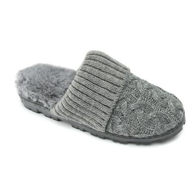 China 2021 Fashion Trend Christmas Gift Ideas Thermal Warm Cable Knit Fur Fluffy Women Knit Slippers for sale