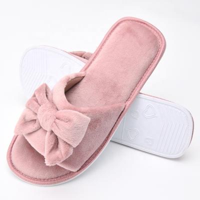 China Fashion Trend Wholesale Customized Comfortable Soft Terry Custom Bow Bridal House Women Indoor Slippers for sale