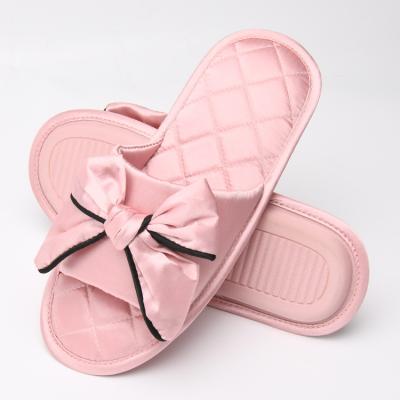 China Fashion Big Bow Toe Quilted Sock Satin TPR Spring Unique Women's Lightweight Open Top Bridal Indoor Home Slippers Summer for sale