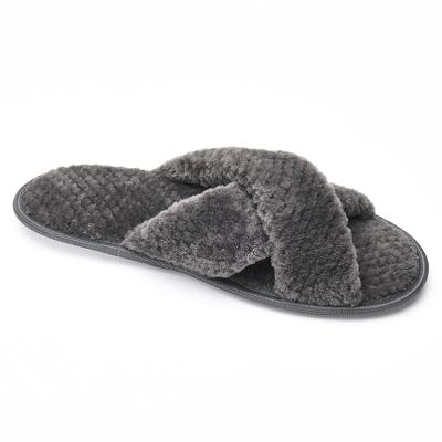 China Anti-skid Tooth Cross Flannel Strap New Arrival Flat Indoor Slippers For Women for sale