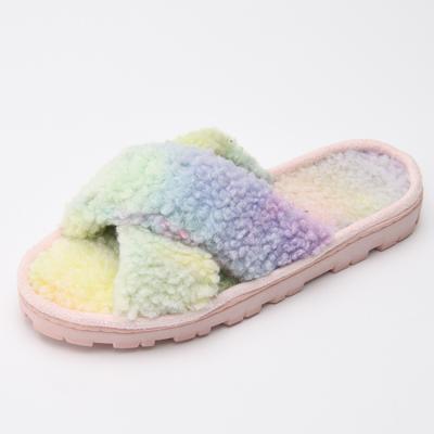 China Fashion Trend High Quality Indoor Outdoor Basic Memory Foam Sherpa Tie Dye Slippers For Women for sale