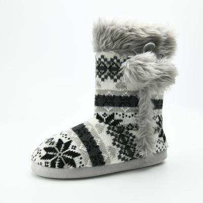 China Wholesale Classic Winter Classic Thermal Pom Pom Snowflake Jacquard Fairisle Knit Slipper Unisex Fluffy Thermal Boots For Woman for sale