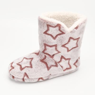 China Best Selling Thermal Products Embossed Stars Flannel Warm Fluffy Updraft Indoor Slippers Boots For Women for sale