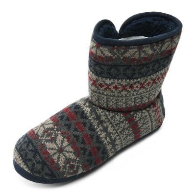 China Thermal Winter Warm Soft Sole Jacquard Knit Ankle Boots Slipper Unisex Indoor Boots For Men for sale