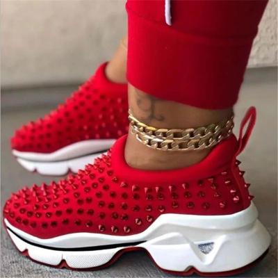 China 2021 Fashion Brand Spike Sports Red Casual Soft Breathable Women Shoes Rubber Thick-soled Non-slip Running Woman Sneakers for sale