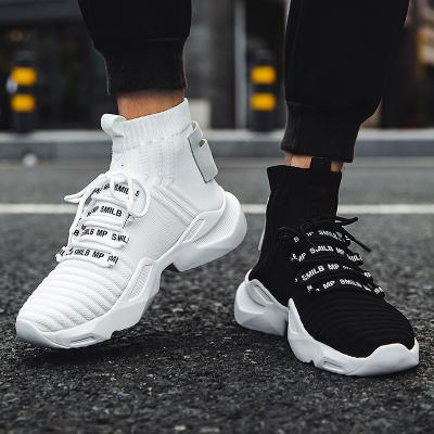 China CUSHIONING oem high top knit casual shoes custom mens white black sports shoes fashion to sock sneakers mens short boots china wholesale for sale