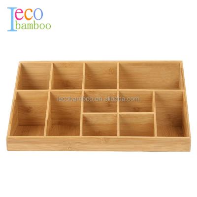 China High Quality Viable Bamboo Multi-compartments Organizer Bamboo Wooden Desktop Storage Cosmetics Holder for sale