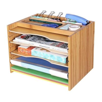 China Storage Shelf File Folder Partition Layer Sustainable Desktop Storage Box Shelves Bamboo Multilayer for sale