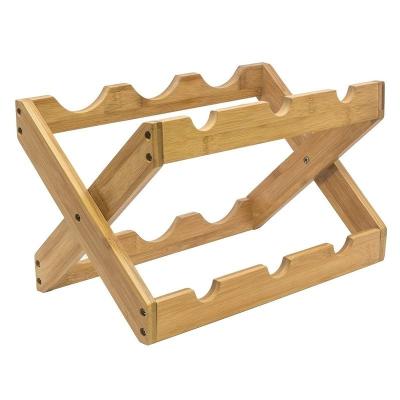 China (Other) Adjustable Bamboo Countertop Wine Rack 6-Bottles Wine Shelf Storage Foldable Wine Rack for sale