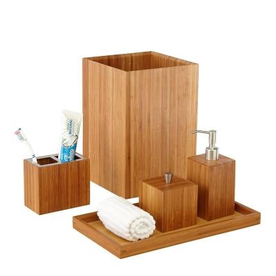 China Sustainable 100% Natural Bamboo Hotel Bathroom Four-Piece Home Decoration Tissue Box Set Can Be Customized for sale