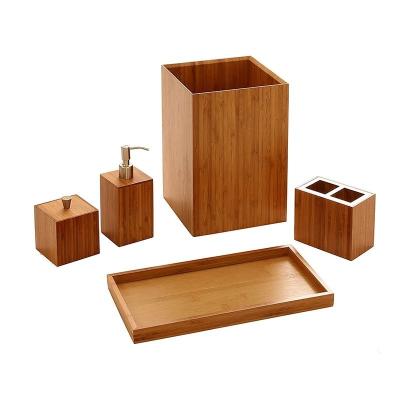 China Sustainable Bamboo Bathroom Accessories Set Bamboo Bathroom Set Including Soap Dispensertoothbrush Holder for sale