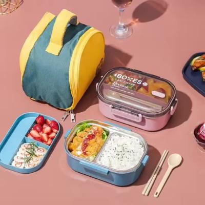 China Microwavable Bento Food Lunch Boxes Containers Leak Proof Stainless Steel With Insulated Lunch Bag for sale