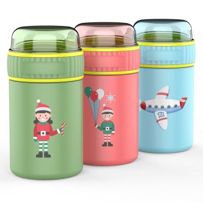 China Heatable Outdoor Cute Paint 304 Stainless Steel Thermos Colorful Vacuum Insulated Kids Food Storage Jars With Clear Lid for sale