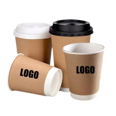 China Customized Printing Paper Compostable Degradable Degradable Paper Coffee Cups Recyclable Logo Custom Disposable Kraft Cups 9/12/16/20oz With Lid for sale