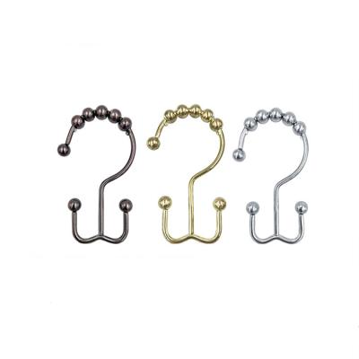 China Rustproof Double Hooks Design Shower Curtain Hooks Rings Trackballs Black Stainless Steel Metal Shower Curtain Hooks Rings Wholesale for sale