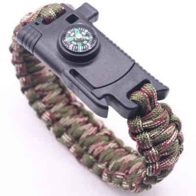 China Outdoor Survival Seven Core Multifunction Compass Nylon Scraper Whistle Core Umbrella Rope Bracelet for sale