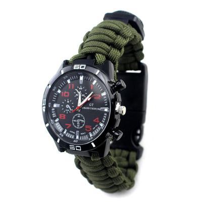 China Outdoor First Aid Accessories Men 550 Paracord Survival Watches, Wholesale Outdoor Hiking Compass Buying Watch for sale