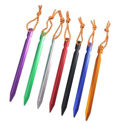 China High Strength Aluminum Tent Pegs Tent Stake Ground Nail With Rope Camping Flooring Nail for sale