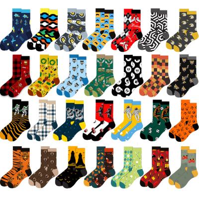 China Good quality cheap custom logo shunxin antibacterial and halloween colorful animal plaid socks winter cartoon tube men's cotton socks mid for sale