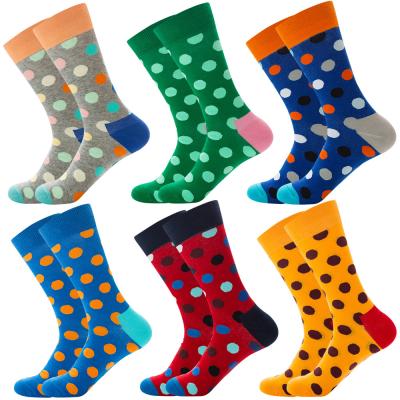 China antibacterial shunxin fashion logo custom cotton crazy socks funny colorful dot men crew bulk adult socks brand customize design happy socks for sale