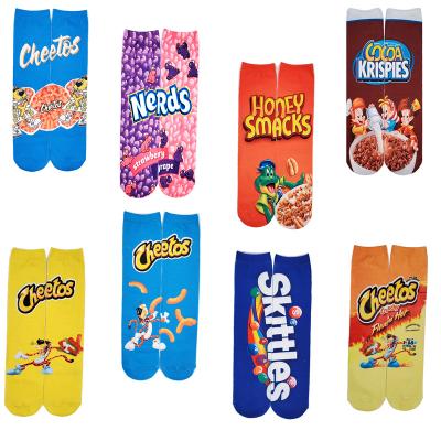 China Shunxin Sporty 3D Printed Socks Design Men Women Socks Bowling Cheetos Potato Chips Puffed Food Tube 3D Heat Transfer Printed Socks for sale