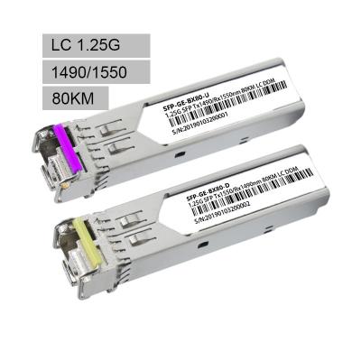 China FTTX 1.25G Bidi Single Mode Dual Fiber 1490nm / 1550nm 80KM SFP Module for sale