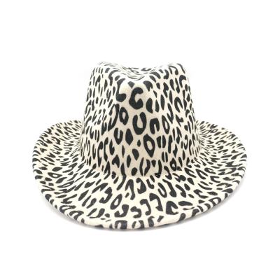 China New Designer High Quality Comfortable Wool Felt Leopard Fedora Hats Women Wide Brim Tone Fedora Cowboy Hat for sale