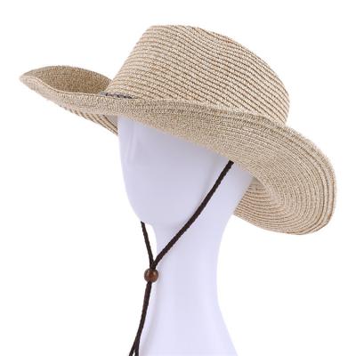 China Large Eco-Friendly Cowboy Visor Hat Protective Straw Wide Brim Braid Sun Hat Straw Hat Women Beach Jazz for sale