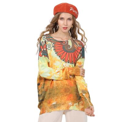 China Breathable Artwork Printing Pullovers Long Sleeve O-Neck Female Knit Jumper Casual Upper Soft Sweater for sale