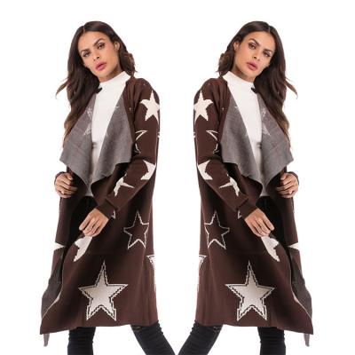 China Breathable Plus Size Long Sleeve Knitted Cardigan Stars Print Fashionable Women Long Sweater Coat for sale