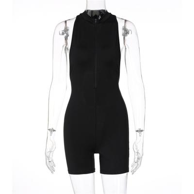 China Custom Black QUICK DRY Zipper Backless One Piece Backless Overalls Solid Color Ladies Casual Overalls for sale