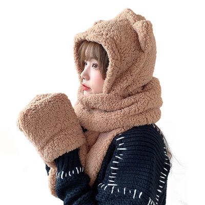 China New Autumn Winter COMMON Plush All-match Warm Fashion Bear Scarf Hat Small Set for sale