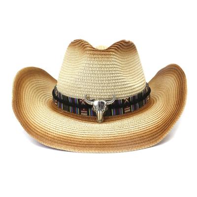 China Comfortable Metal Bull Head Decorated Fashionable Wide Brim Western Style Jazz Hat Cowboy Hat for sale