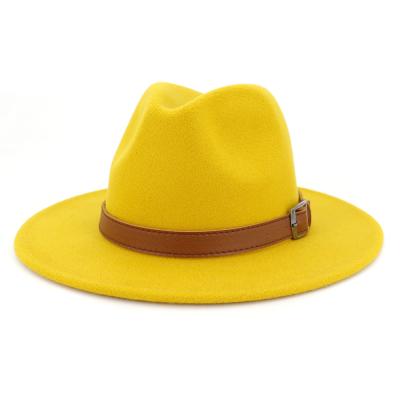 China Cozy Woolen Couples Straight Overflow Jazz Hats Women Quality Red Bottom Fedora Hats Wide Brim Fedora for sale