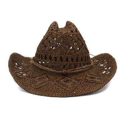 China New Outdoor Casual Hollow Male And Female Hollow Straw Party Cowboy Travel Sunscreen Sunshade Sunshade Hat for sale