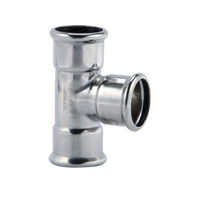 China Stainless Steel DVGW Stainless Steel SS316L / SS304 M Stainless Steel Direct Type Tee Press Equal Fitting for sale