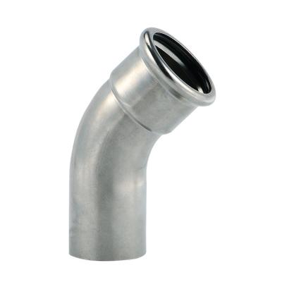 China Stainless Steel 45 Degree German Press Beverage DVGW Direct Press Stainless Steel DIN Street Fit Elbow for sale