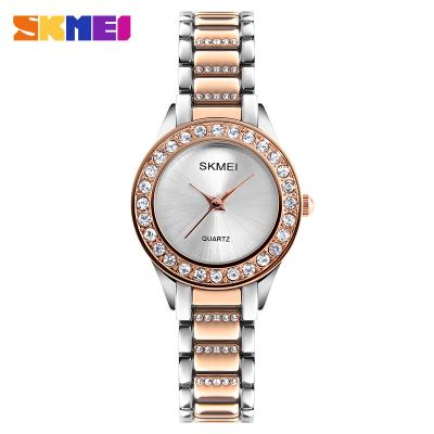 China Skmei Alarm New Vintage Design Jewelry Women Watch Rose Crystal Gold Quartz Lady Dress Watches for sale