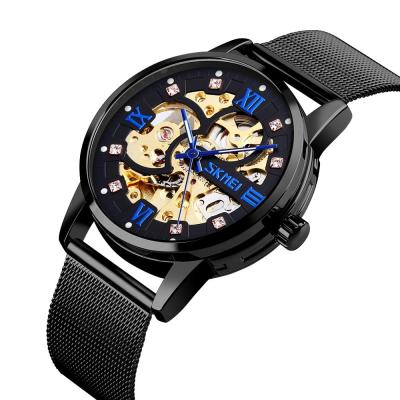 China Cheap new design skmei automatic mechanical watch full alarm cavity stainless steel strap man fashion wristwatch for sale