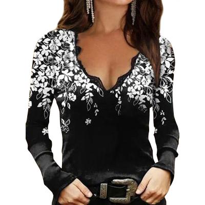 China Flashing EL 2021 autumn and winter new long sleeve basing shirt femaleTT-shirt floralVCollar for sale