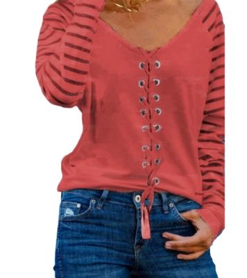 China Ladies Anti-Shrink Fashion Round Neck Tie Lace Sports Leisure Long Sleeve Jogging T-Shirt for sale