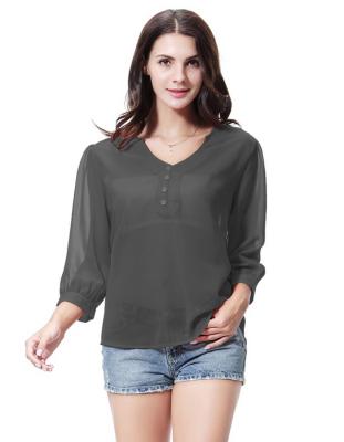 China Anti-pilling Ladies Love Blouses And Tops V-Neck Ladies Shirt Women Chiffon Full Lady Pure Color Blouses for sale