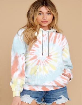 China Autumn Thin Hoodies Anti-Shrink Hoodie Ladies Clothes Pullover Long Sleeve Tops Pocket Women's Sweatshirt Women Tie Dye Hoodie for sale