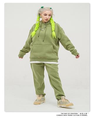 China Anti-Static OEM Clothes Comfortable Sweatsuit Cotton Set Drawstring Hooded Sweatpants Sweatshirt Set Women for sale