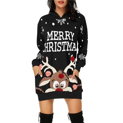 China Christmas Anti-Static Good Quality Women's Long Sleeve Pullover Fitted Sweatshirt Dress Plain Slim Casual Hooded Hoodies for sale