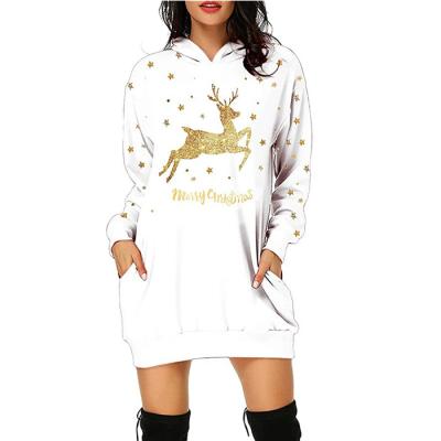 China 2021 Women's Anti-Static Christmas Printed Sweater Pocket Long Hooded Dress Christmas New for sale