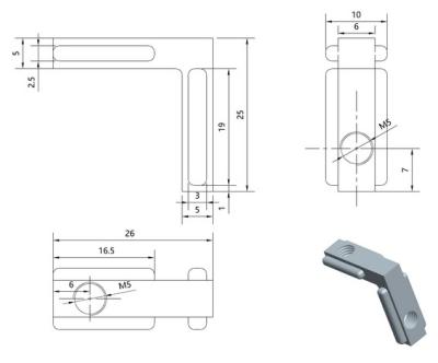 China Industry general iron L form silver inner corner connector joint bracket for bosch T slot 3030 aluminum profile with M6 screw for sale