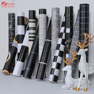 China Waterproof Moisture-proof Horizontal Black And White Vertical Stripes Wallpaper For Living Room Cafe Background for sale