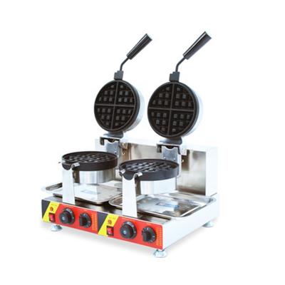 China Oven Commercial Electric Waffle Machine Double Head Flour/SUS Snack Equipment 304 Waffle Cookie Biscuit Maker for sale