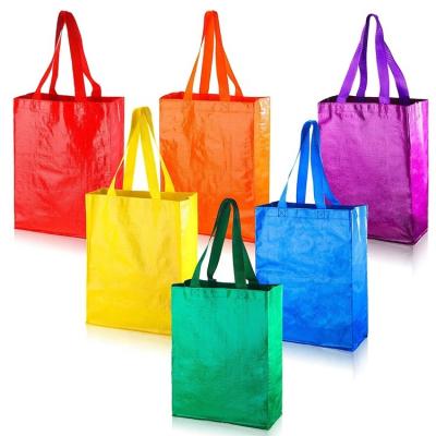 China Custom Colorful Heavy Duty Sustainable PP Handled Laminated Large Plastic Woven Shopping Bag Laminated PP Woven Bag For Advertising for sale